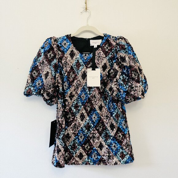 NWT Pomander Place Multi Sequin Jada Blouse, Size Medium - Picture 3 of 8